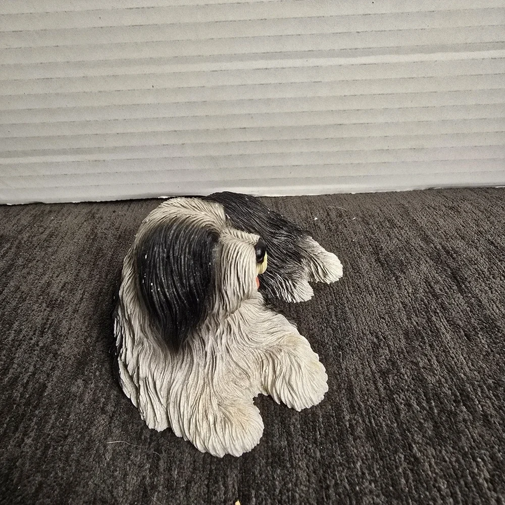 Vintage Old English Sheepdog Figurine Grey White Shaggy Dog Statue Decor